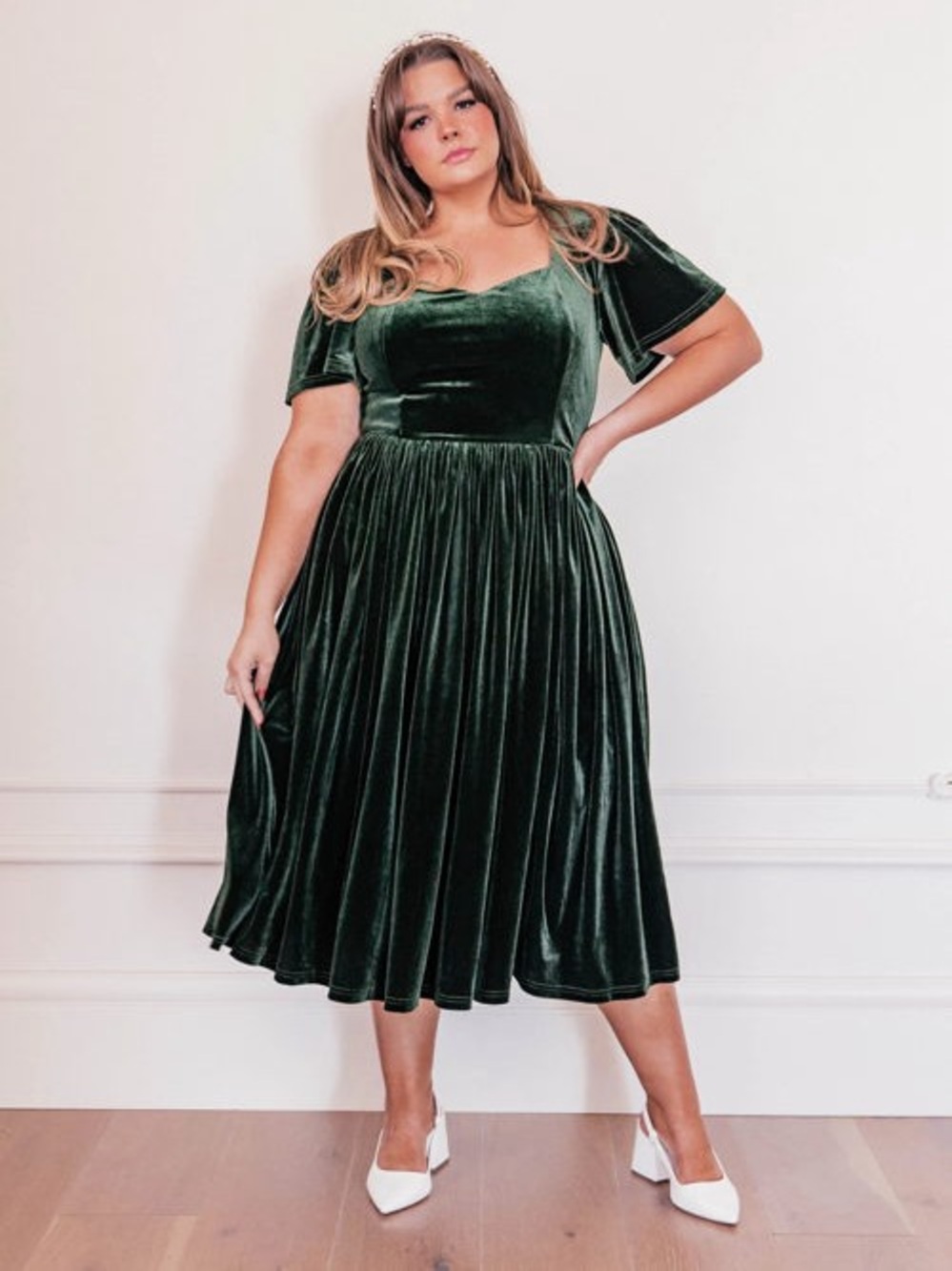Jessakae Lined Emerald Green Velvet Midi Dress Cottagecore Romantic Plus Size 1X